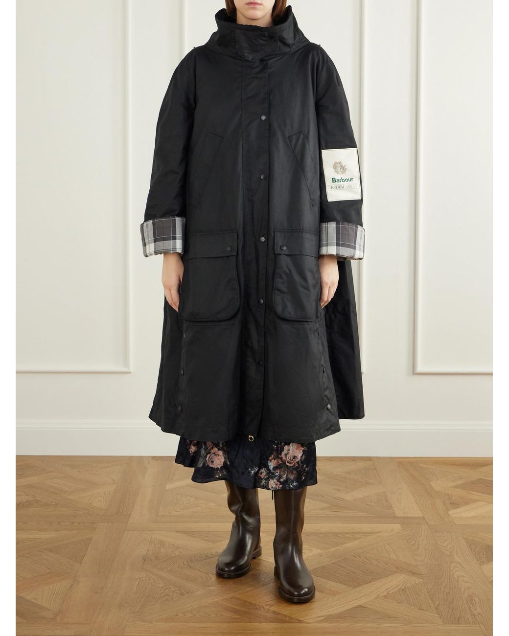 Erdem Black Barbour Embellished Waxed Cotton-Jacquard Coat