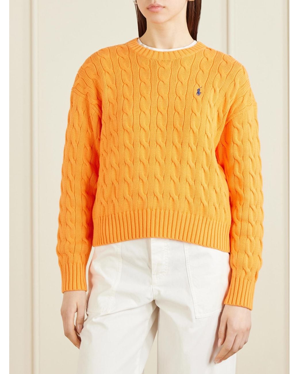 Polo Ralph Lauren Orange Cotton Cable-Knit Sweater