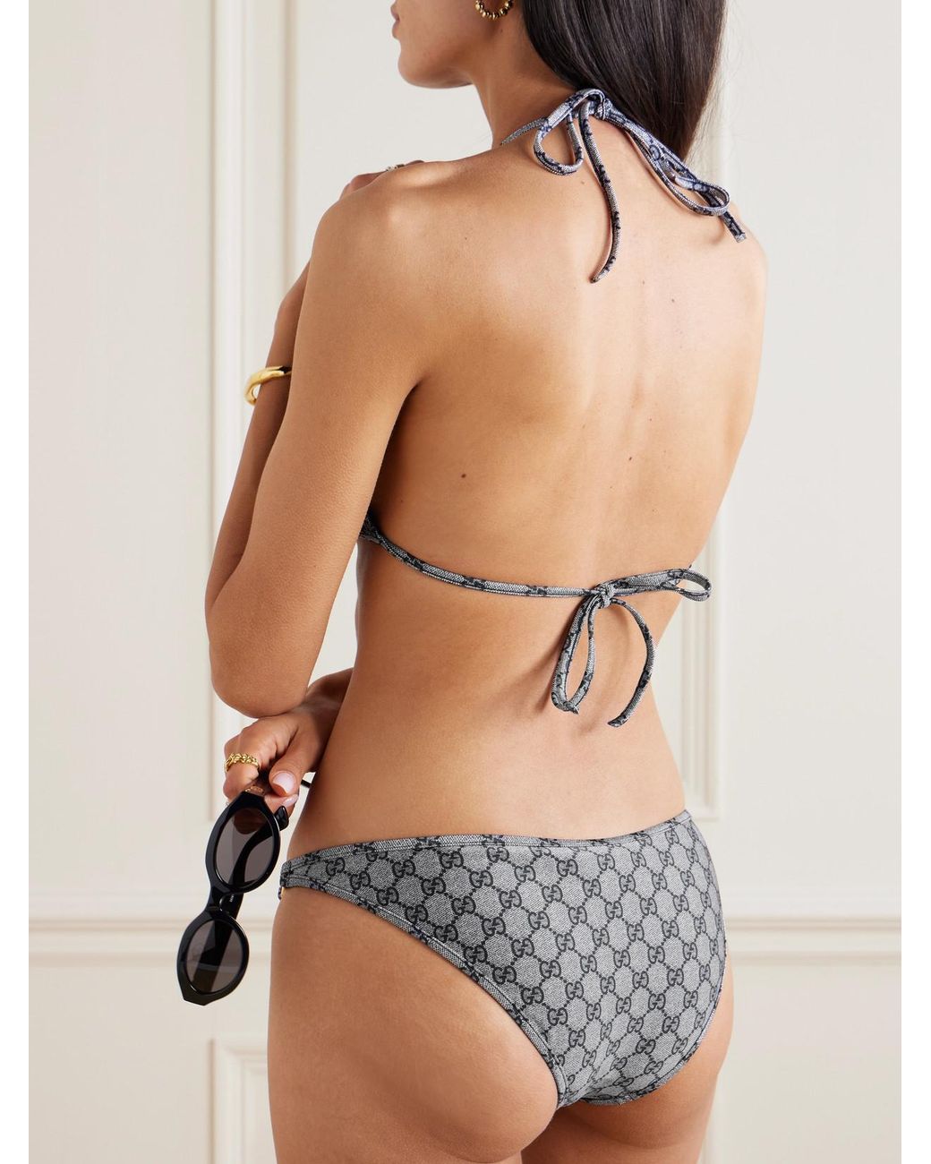 Gucci Metallic Embellished Printed Triangle Bikini