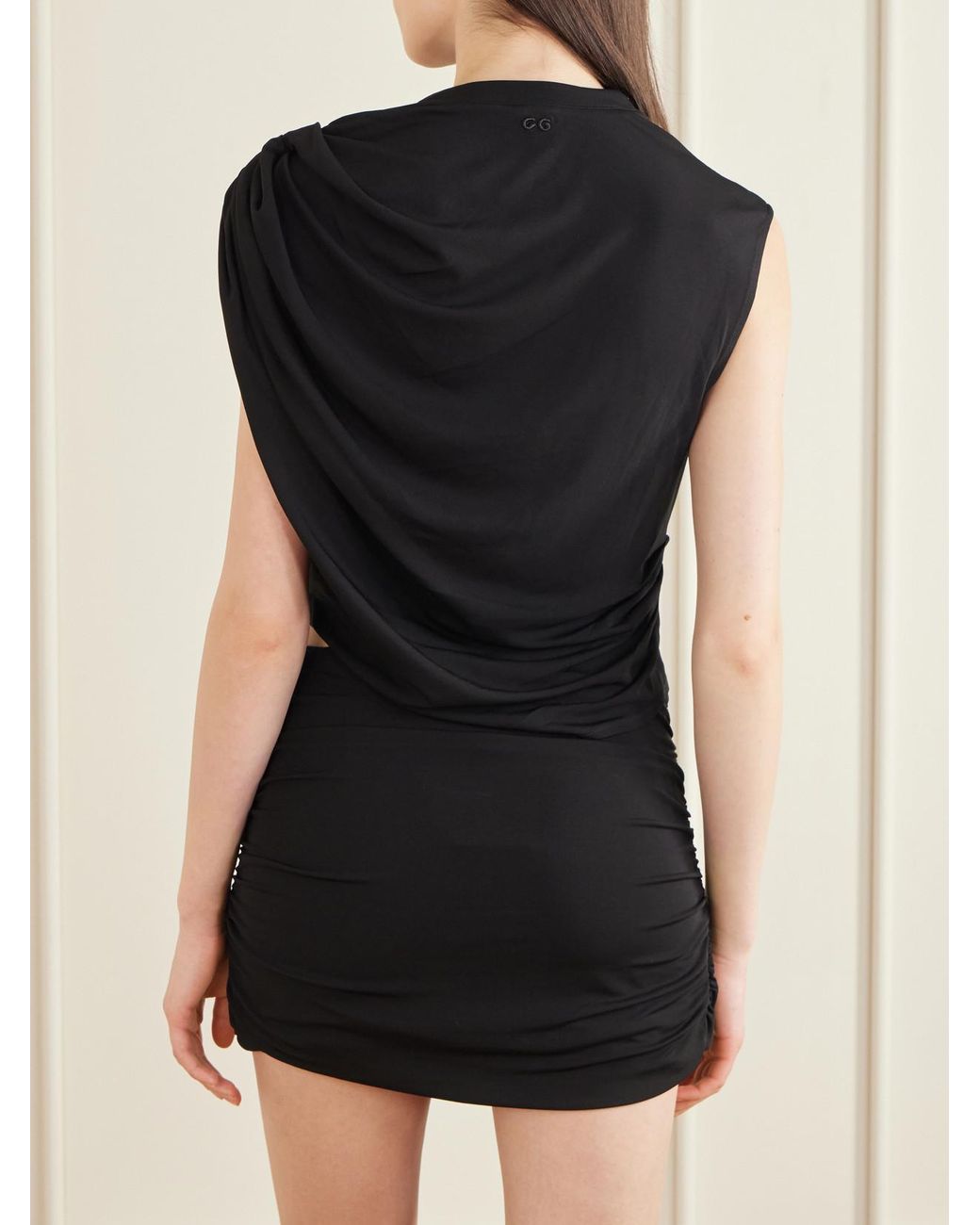 Cult Gaia Black Celene Cropped Ruched Crepe Top