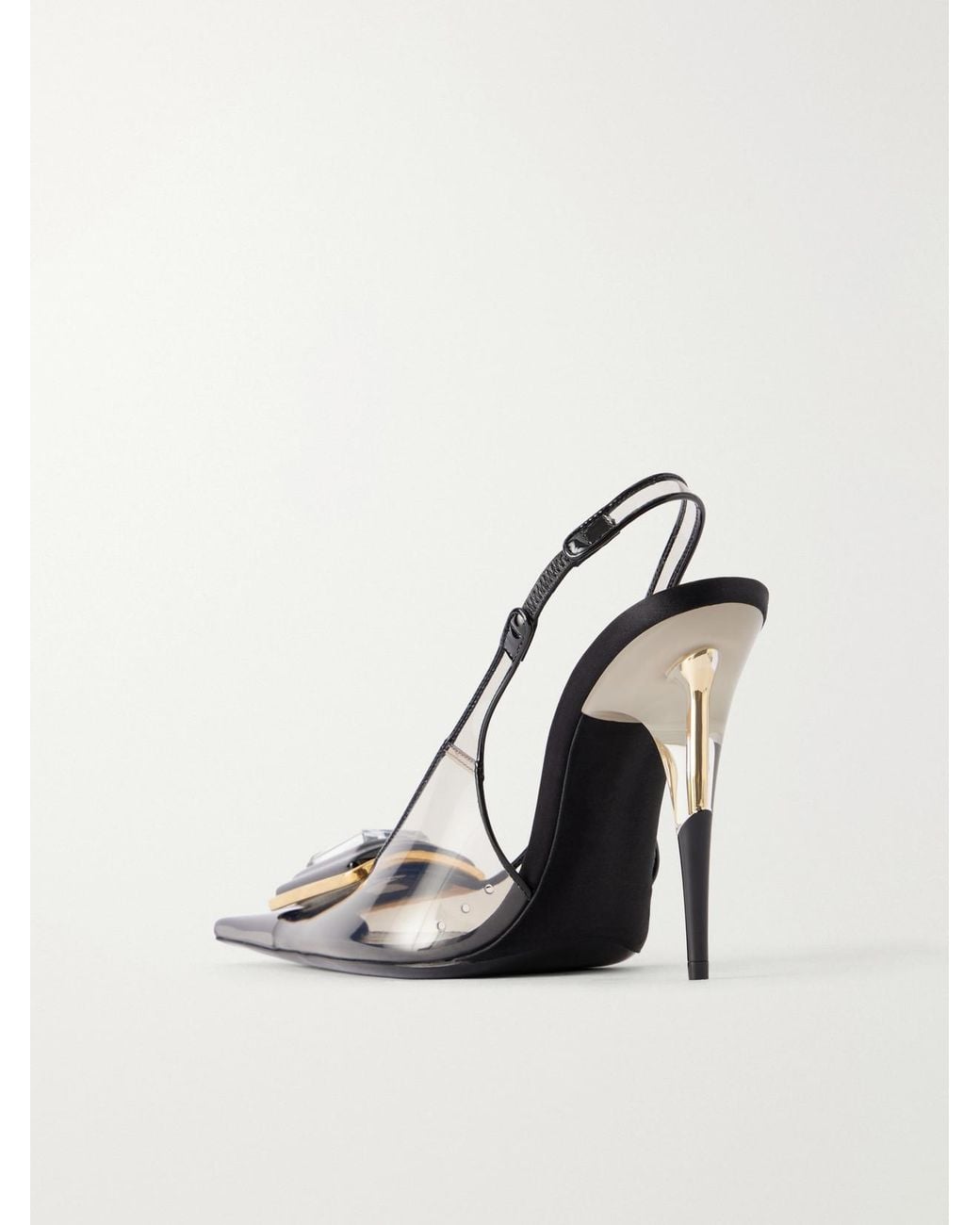 Saint Laurent White Sibyl 110 Embellished Patent-Leather Trimmed Rubber Slingback Pumps