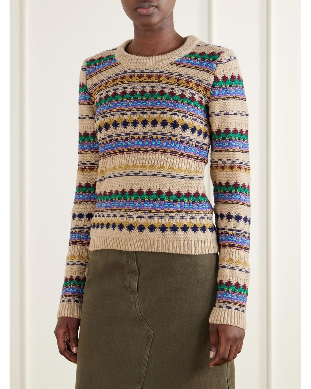 Dries Van Noten Gray Intarsia-Knit Wool Sweater