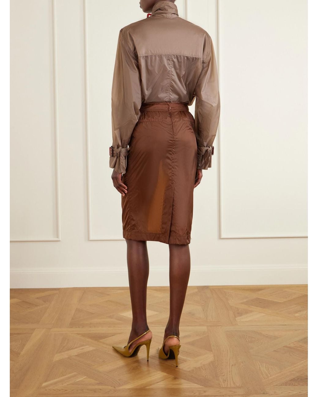 Saint Laurent Brown Woven Midi Skirt