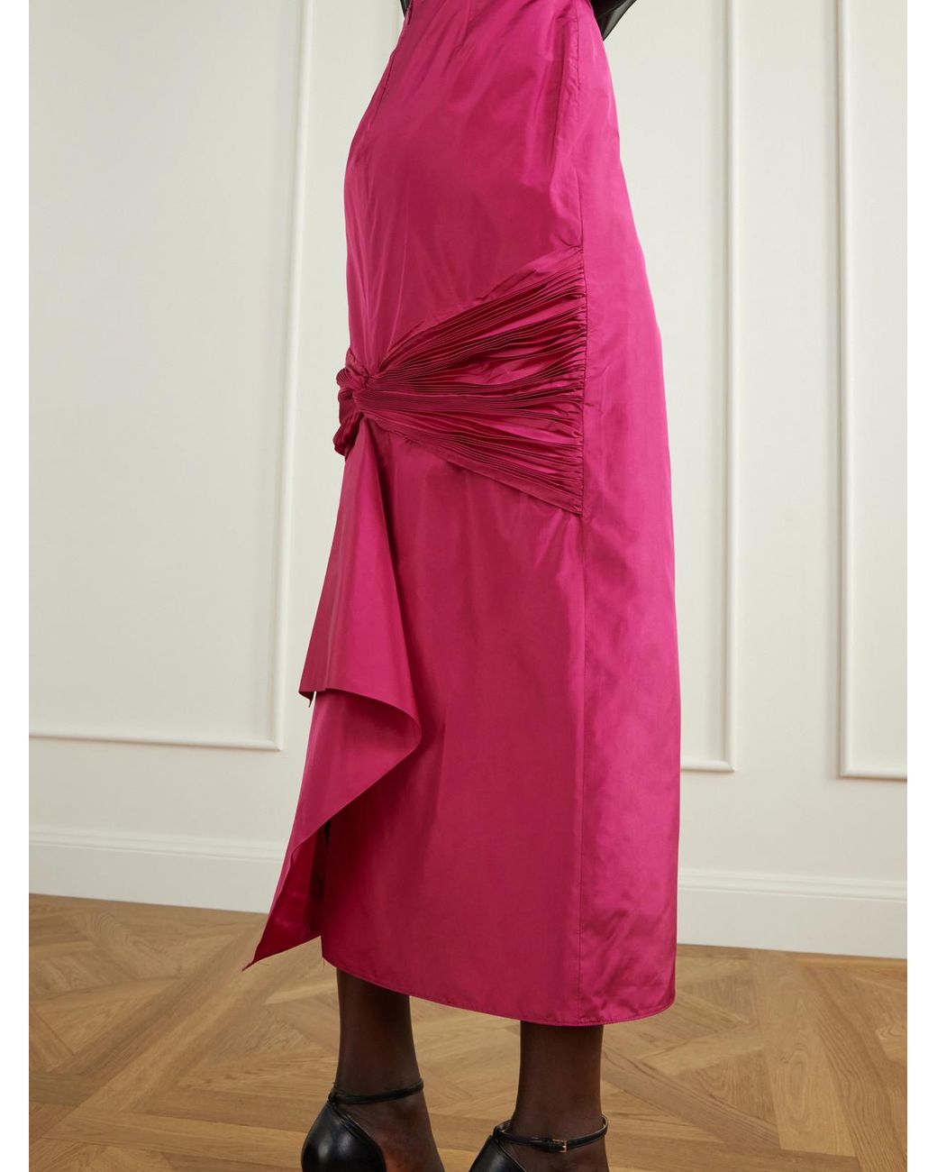 Valentino Garavani Pink Knotted Silk-Taffeta Midi Skirt