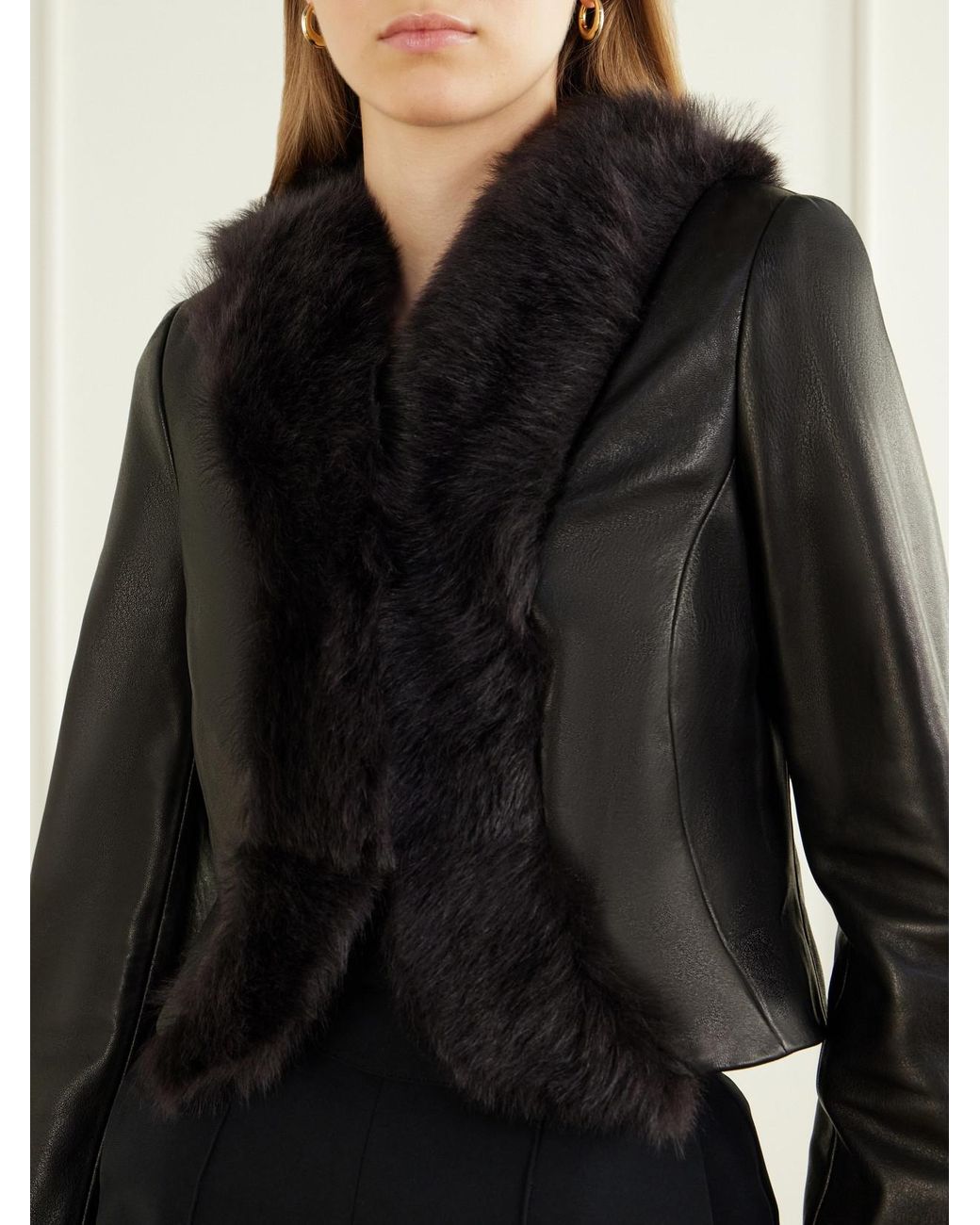 Nour Hammour Black Sofie Cropped Shearling-Trimmed Leather Jacket