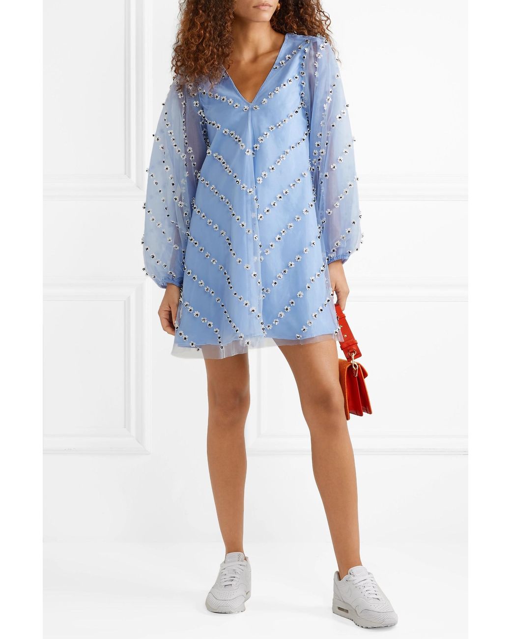 Ganni Rosenfeld Embellished Tulle Mini Dress in Blue | Lyst