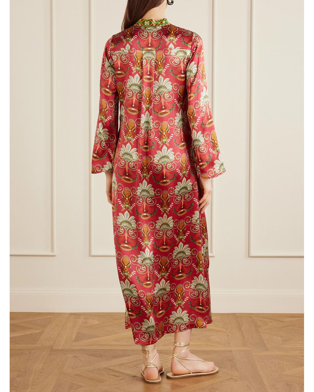 Emporio Sirenuse Red Jenna Printed Silk Midi Dress