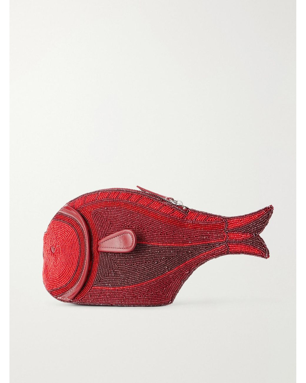 Staud Red Pesce Beaded Leather Clutch
