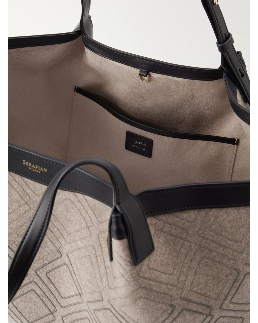 Serapian Natural Secret Embroidered Felted Leather-Trimmed Wool Tote
