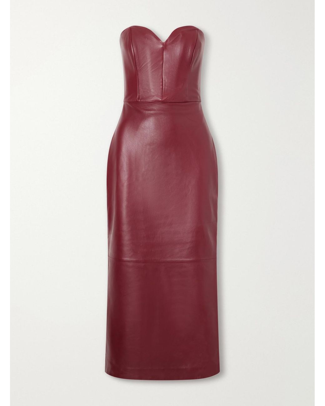 Alex Perry Red Bustier Paneled Leather Midi Dress