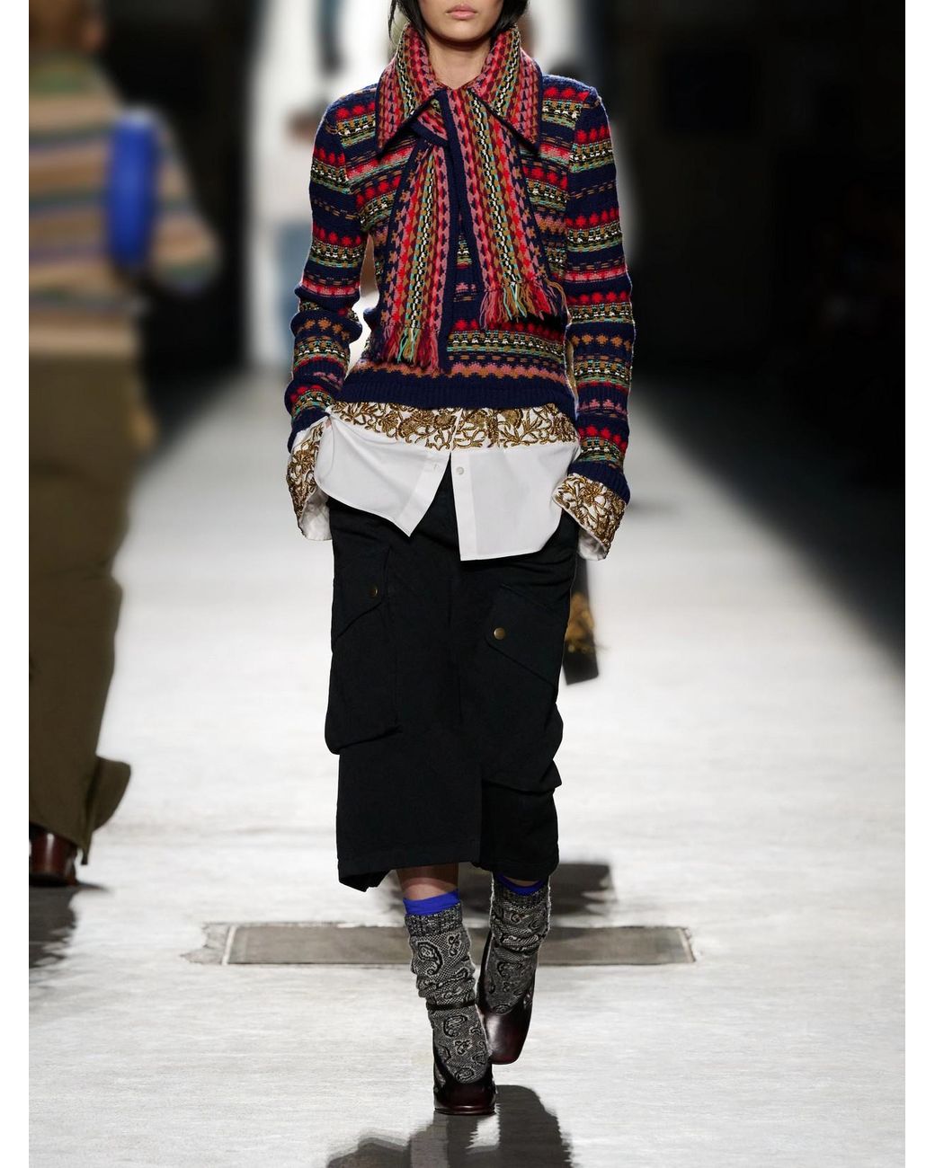 Dries Van Noten Red Fringed Intrasia-Knit Wool Scarf