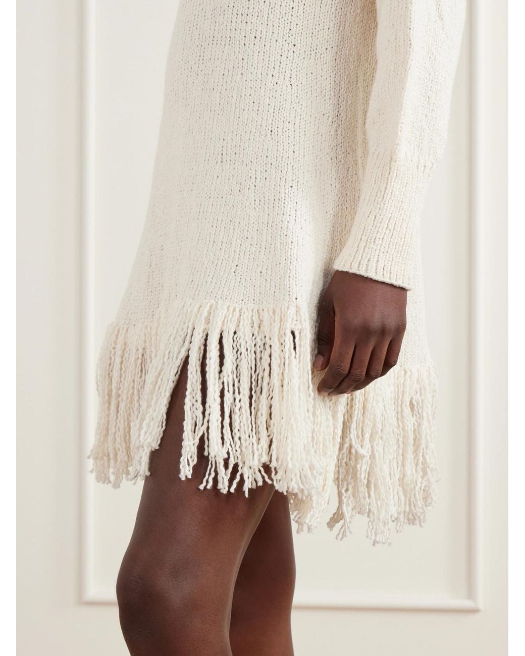Alix Of Bohemia Natural Renny Fringe-Detailed Knitted Cotton Mini Dress