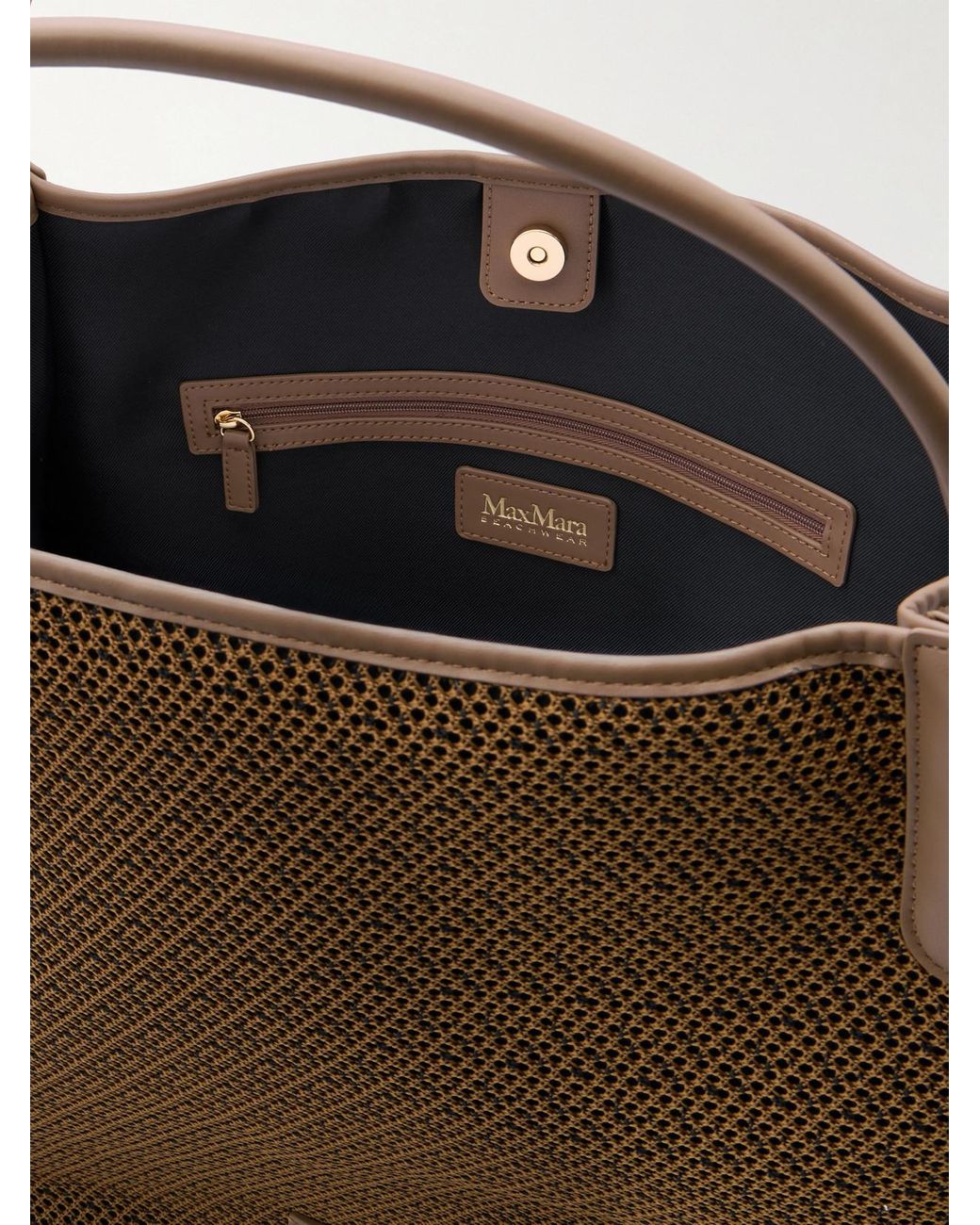 25SS new/Max Mara フレダフェイクラフィアトート Bag Brown Max Mara Freda Leather-Trimmed Faux Raffia Tote in Brown | Lyst