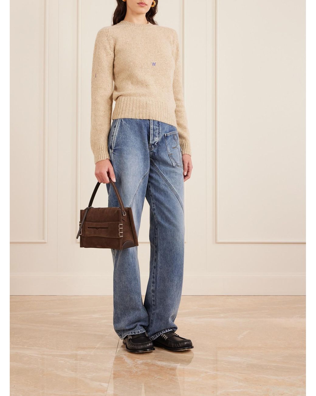 J.W. Anderson Brown Loafer Suede Shoulder Bag