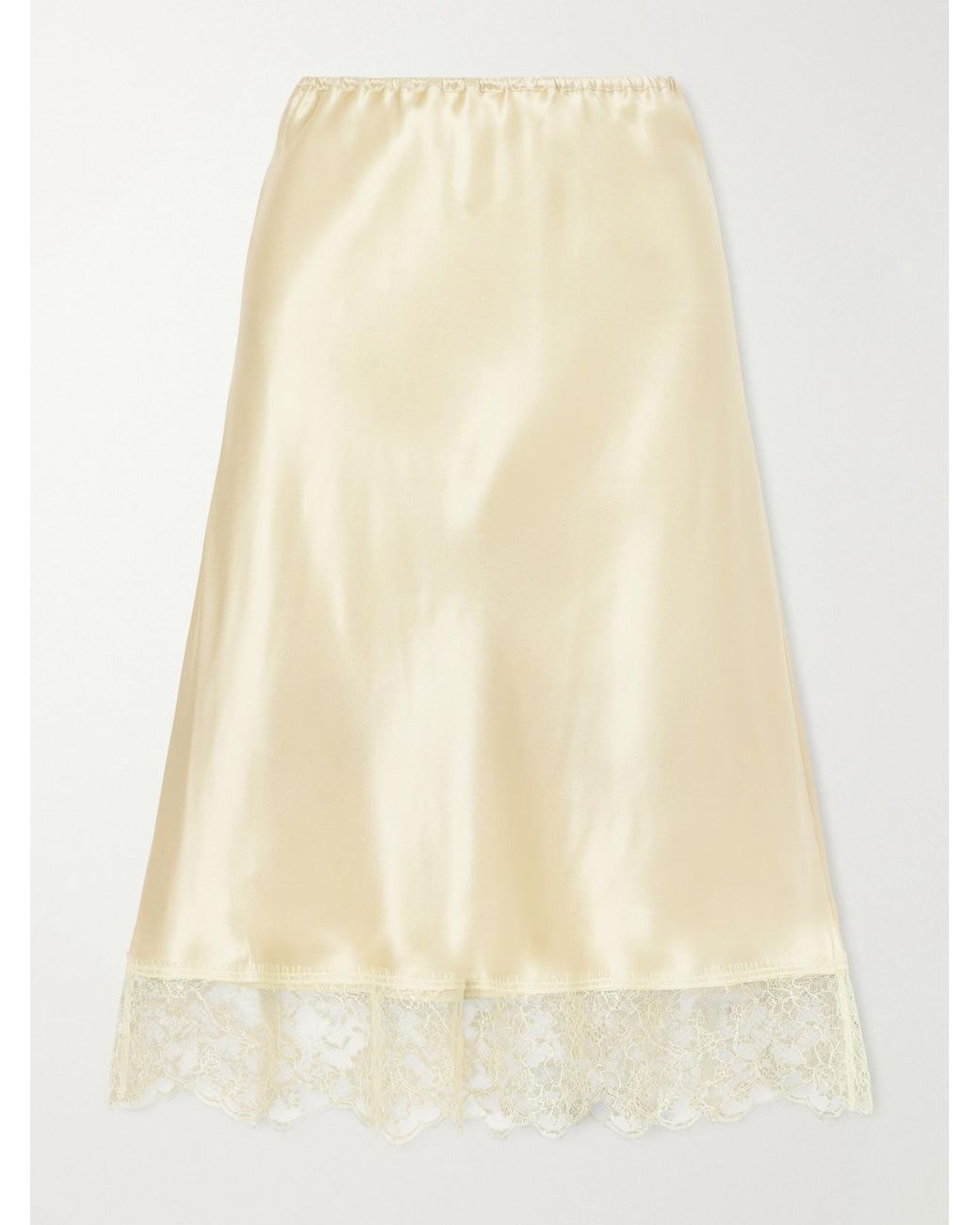 Carine Gilson Natural Lace-Trimmed Silk-Satin Midi Skirt