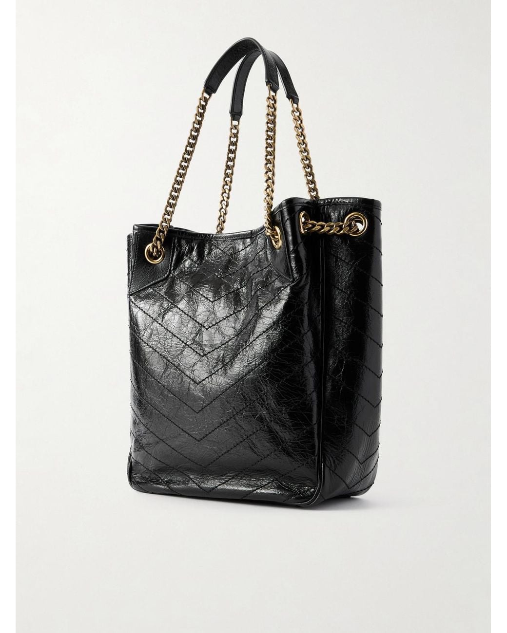 Saint Laurent Black Niki Small Crinkled-Leather Tote
