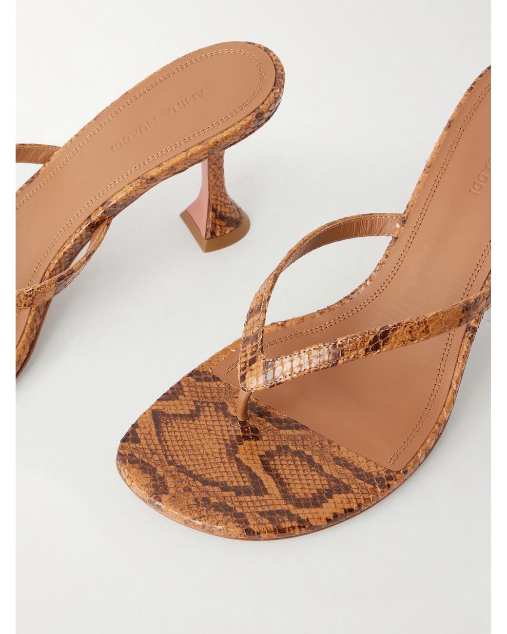 AMINA MUADDI Natural Juliette 70 Snake-Effect Leather Thong Sandals