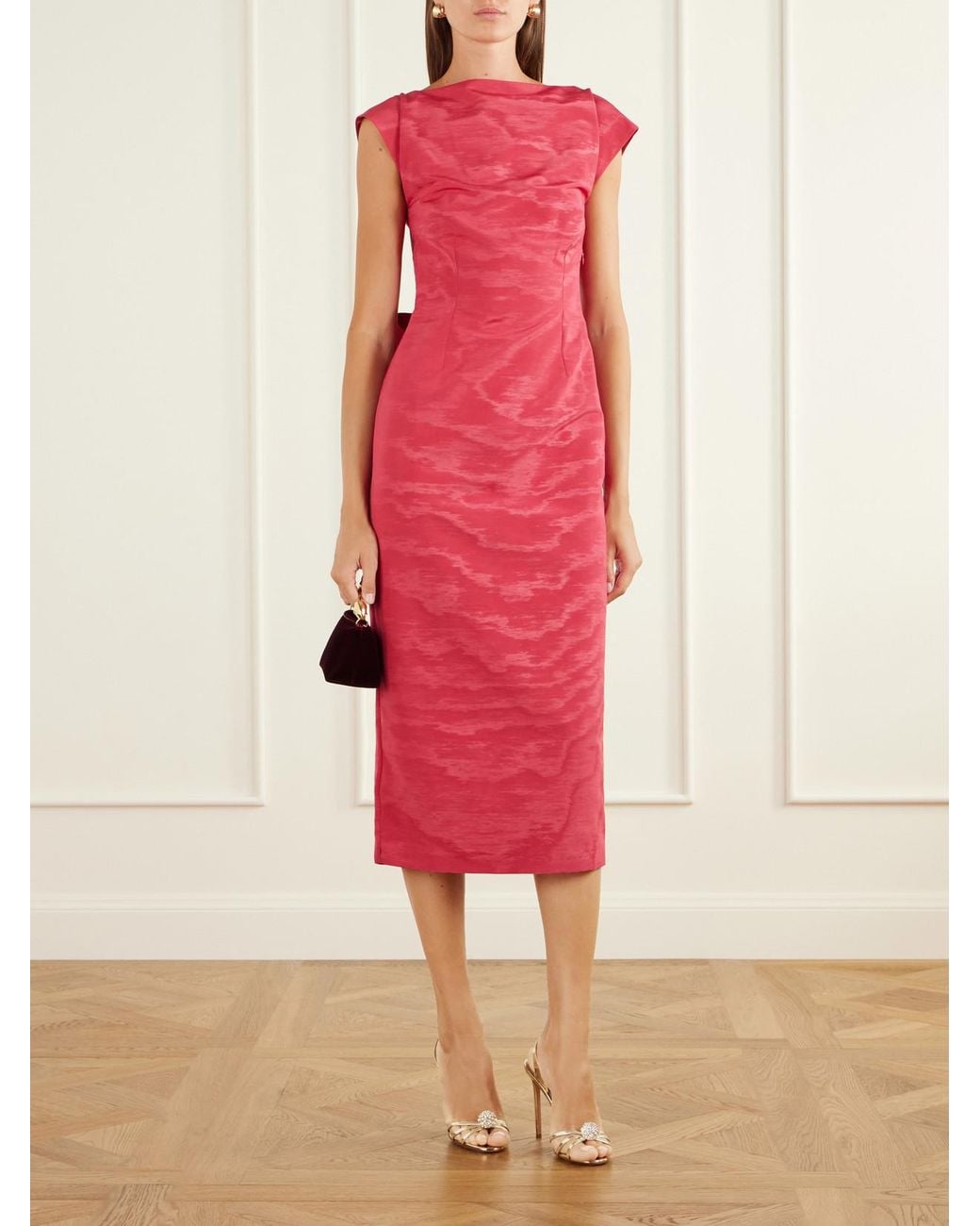 BERNADETTE Pink Atticus Bow-Detailed Crepe Midi Dress
