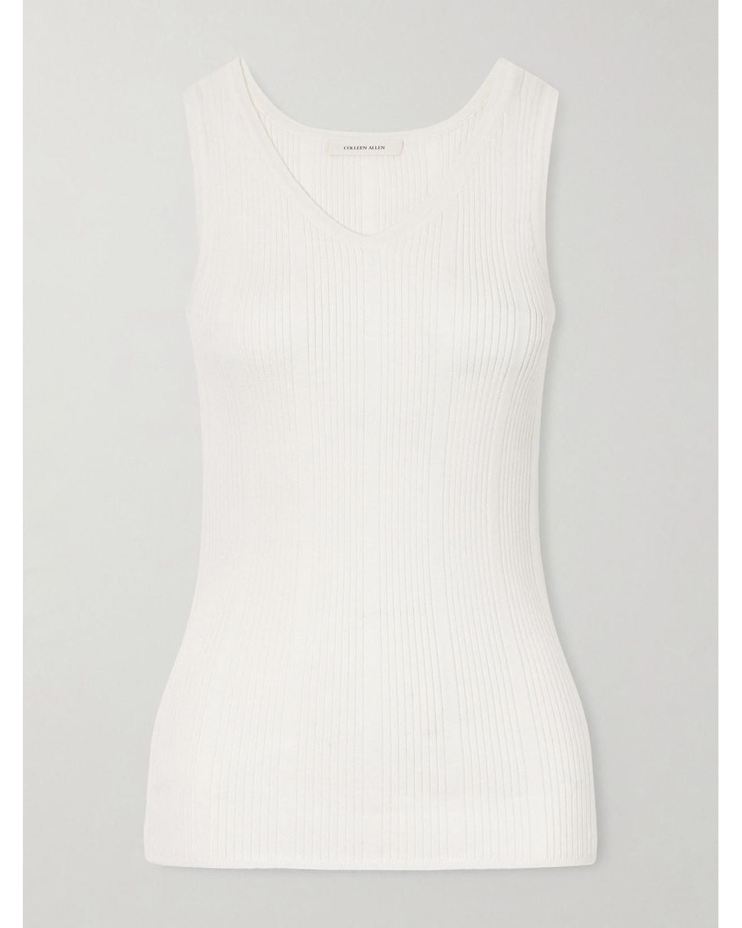 Colleen Allen White Ribbed-Knit Merino Wool Tank