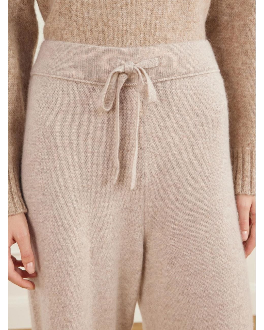 James Perse Natural Drawstring Cashmere Wide-Leg Pants