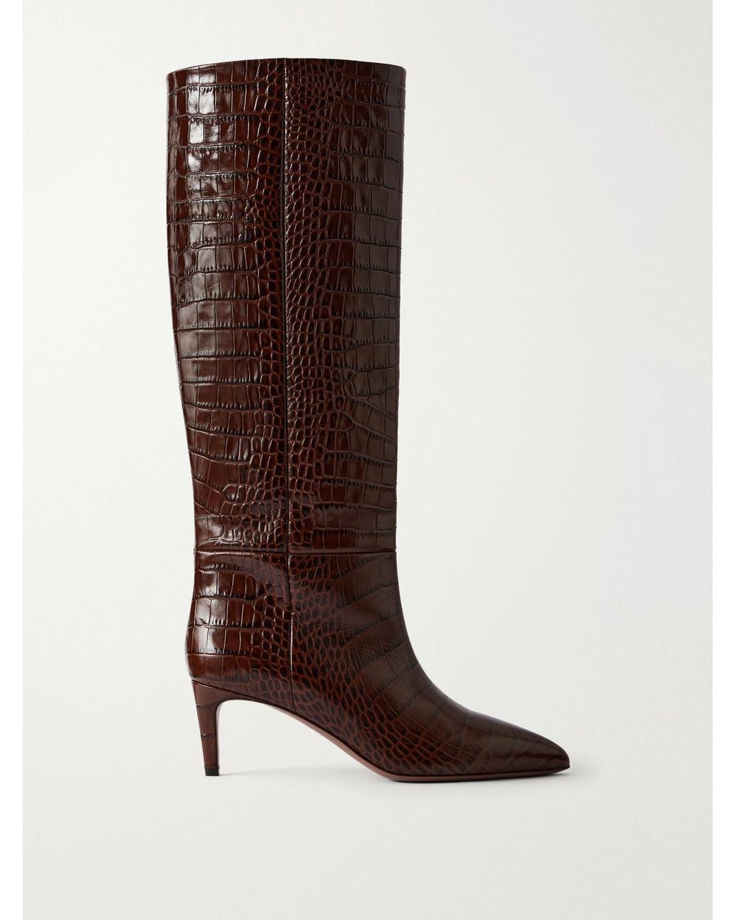 Paris Texas Brown Stiletto 60 Croc-Effect Knee Boots