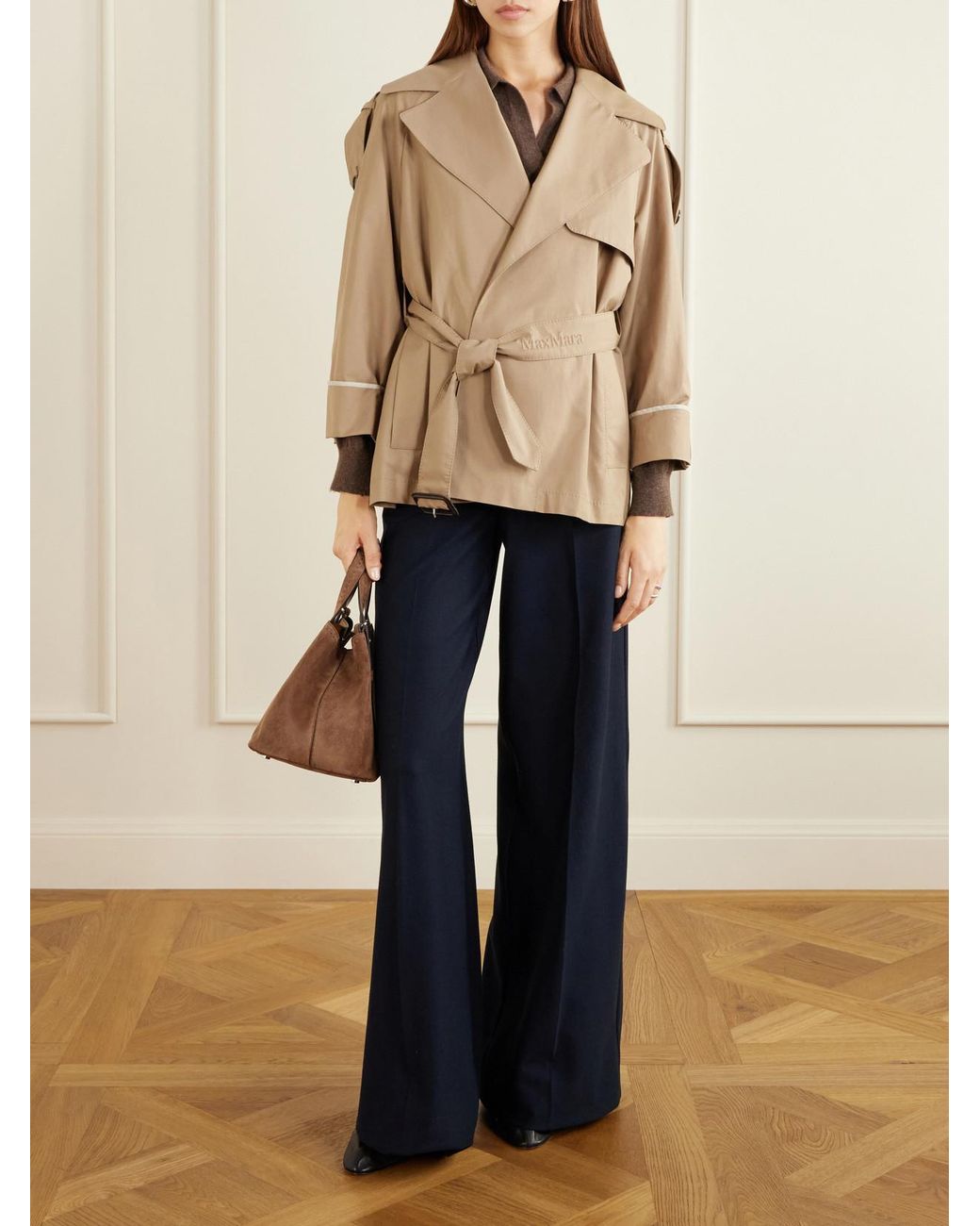 Max Mara Brown Archetipo Logo-Embellished Suede Tote