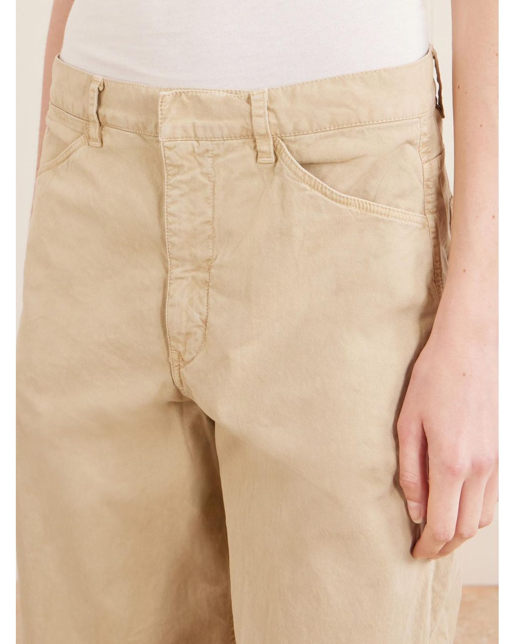 Nili Lotan Natural Tribeca Brushed Cotton-Blend Twill Barrel-Leg Pants