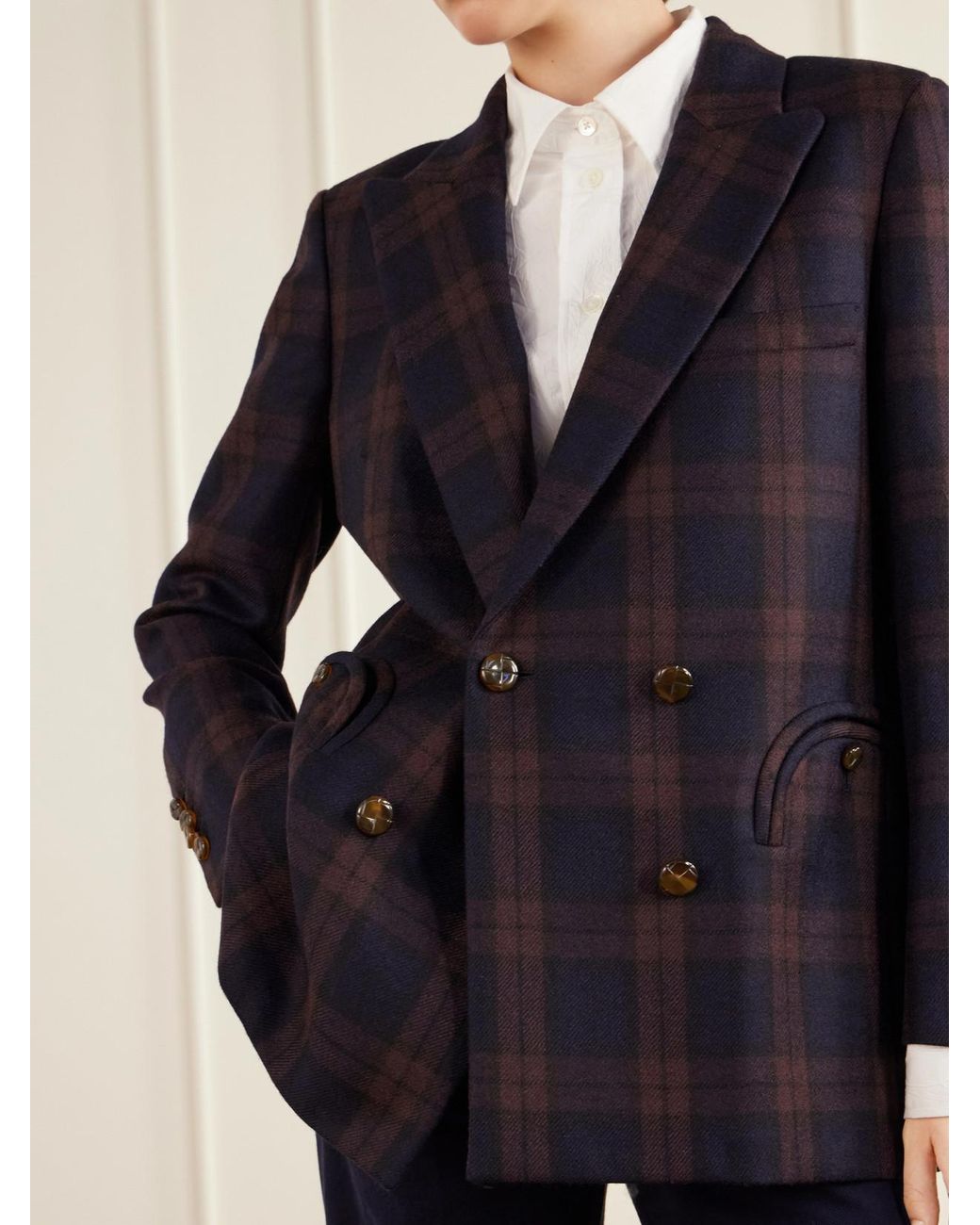 Blazé Milano Blue Everynight Checked Double-Breasted Wool Blazer