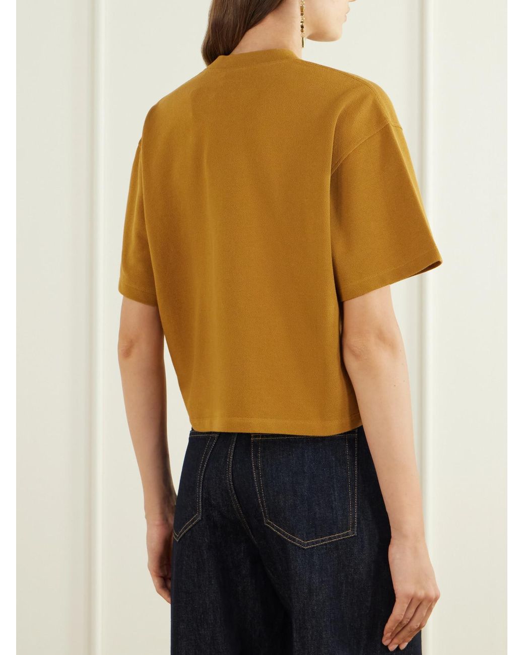 Saint Laurent Yellow Cassandre-Embroidered Cotton-Piqué T-Shirt