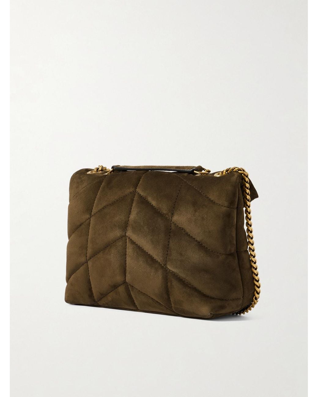 Saint Laurent Brown Toy Puffer Matelassé Leather-Trimmed Suede Shoulder Bag