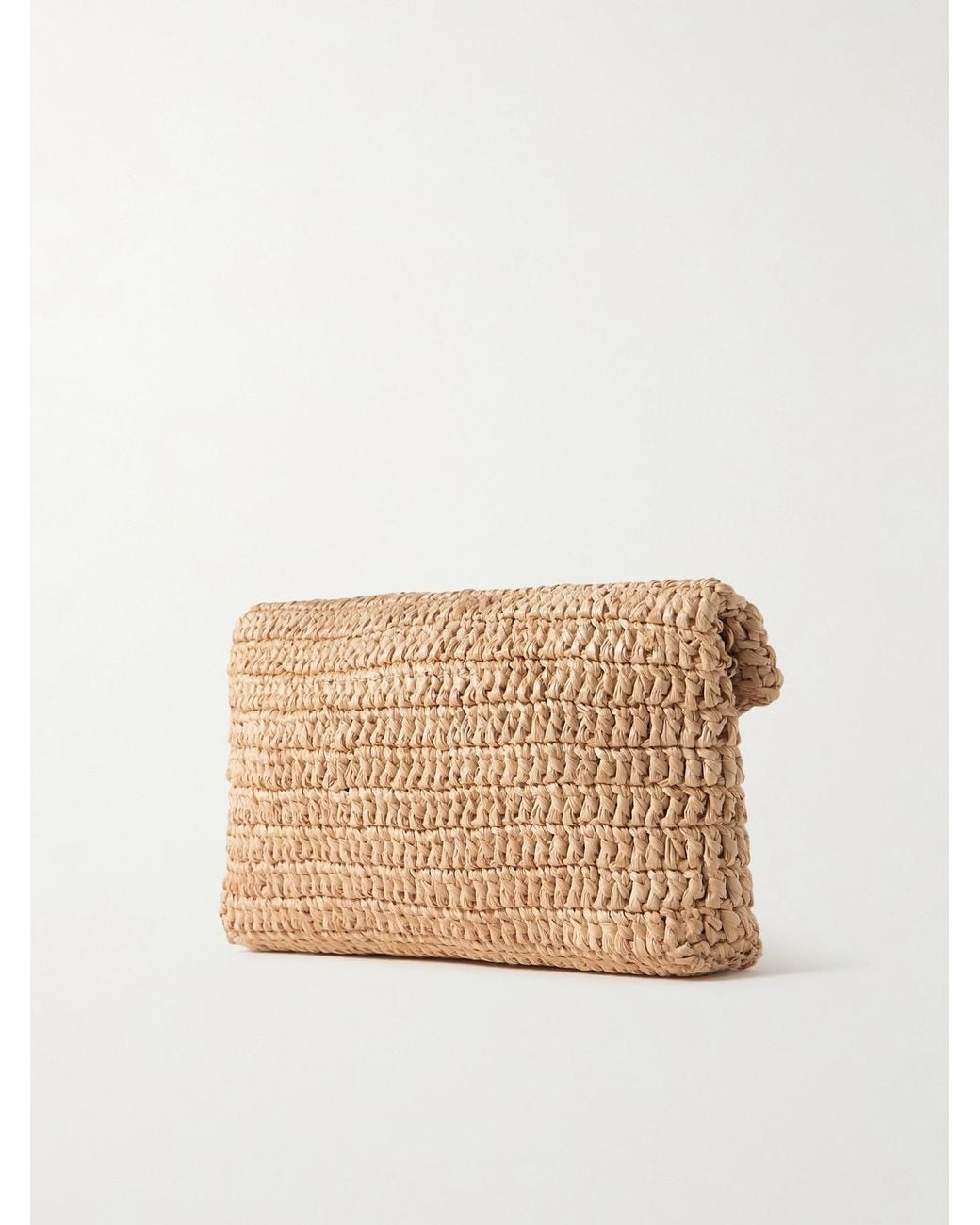 Saint Laurent Natural Cassandre Leather-Trimmed Raffia Shoulder Bag