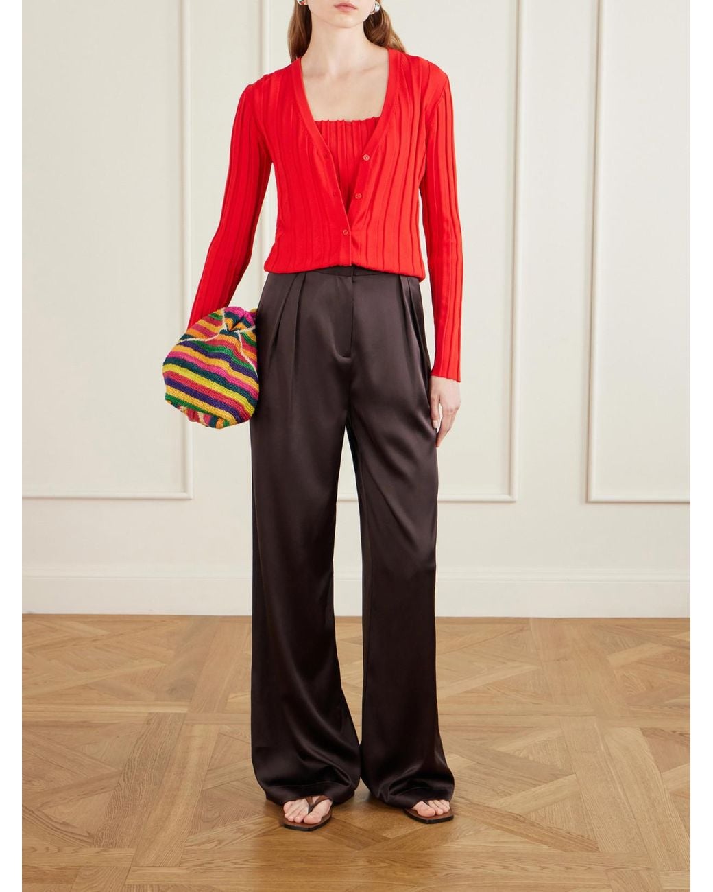 Staud Red Ezra Ribbed Jersey Cardigan