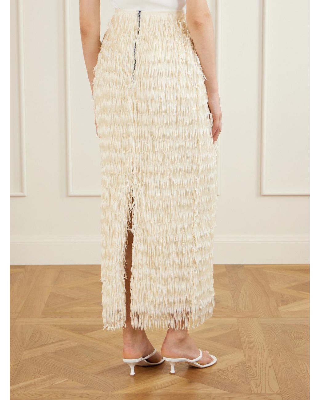 Maticevski Natural Resonate Fringed Satin Midi Skirt