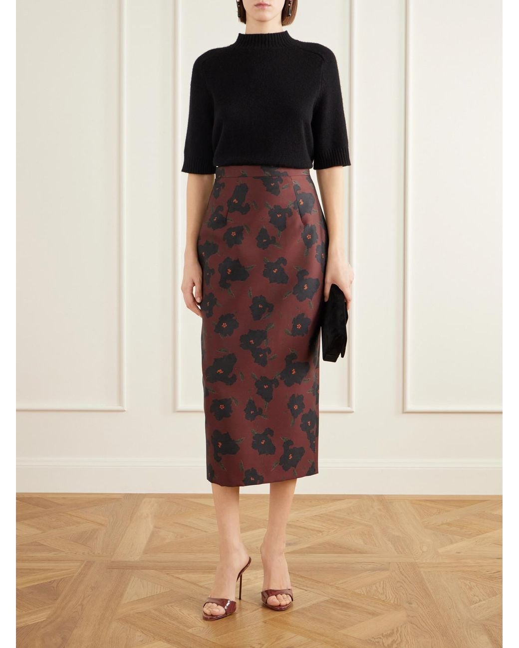 Emilia Wickstead Purple Lorelei Floral-Print Taffeta Faille Midi Skirt