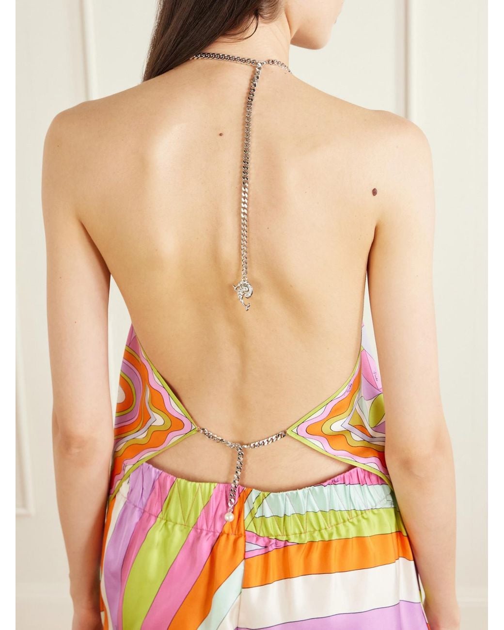 Emilio Pucci White Printed Silk-Twill Halterneck Top