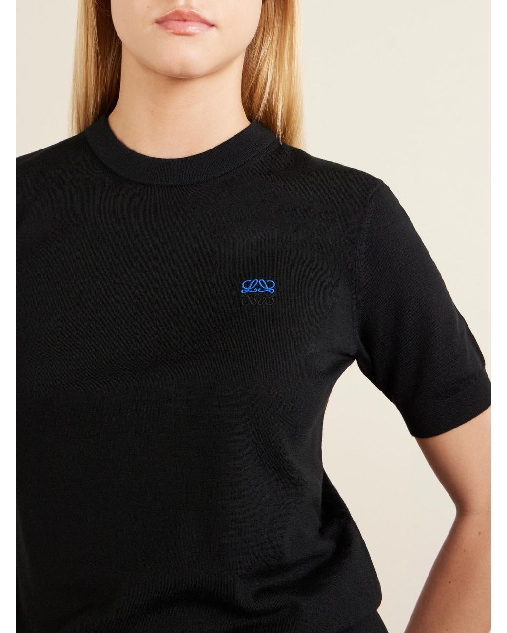 Loewe Black Anagram-Embroidered Wool-Blend Sweater
