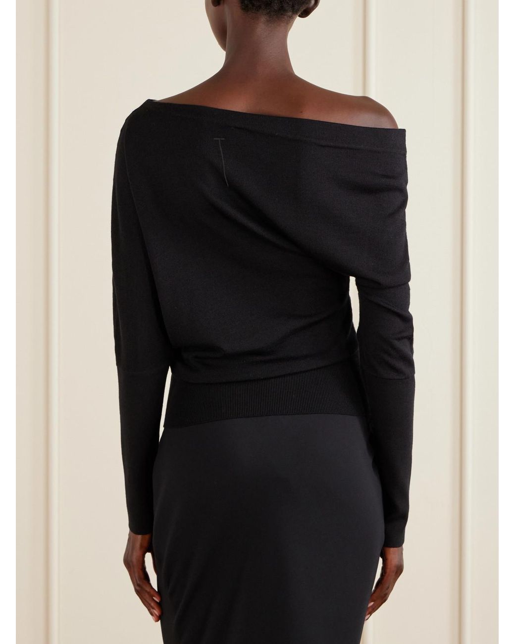 Tom Ford Black Off-The-Shoulder Wool And Silk-Blend Top