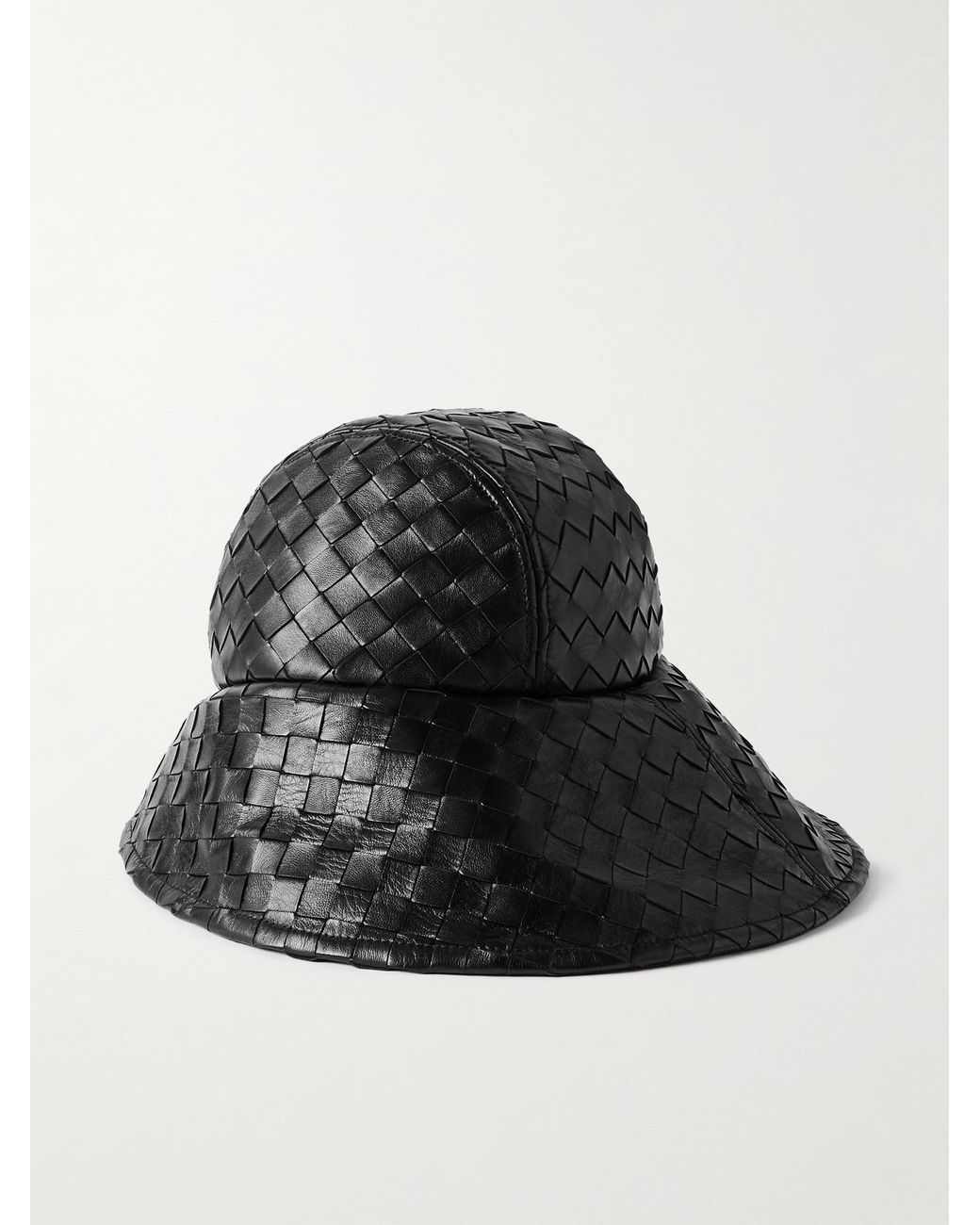 Bottega Veneta Black Intrecciato Leather Bucket Hat