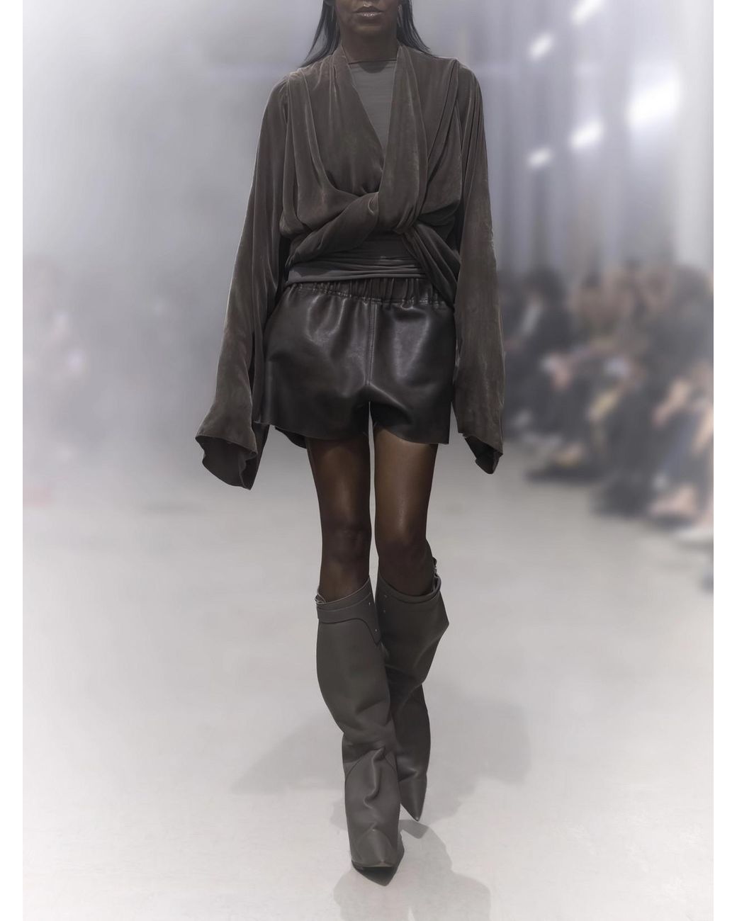 Rick Owens Gray Delave Gathered Textured-Leather Shorts