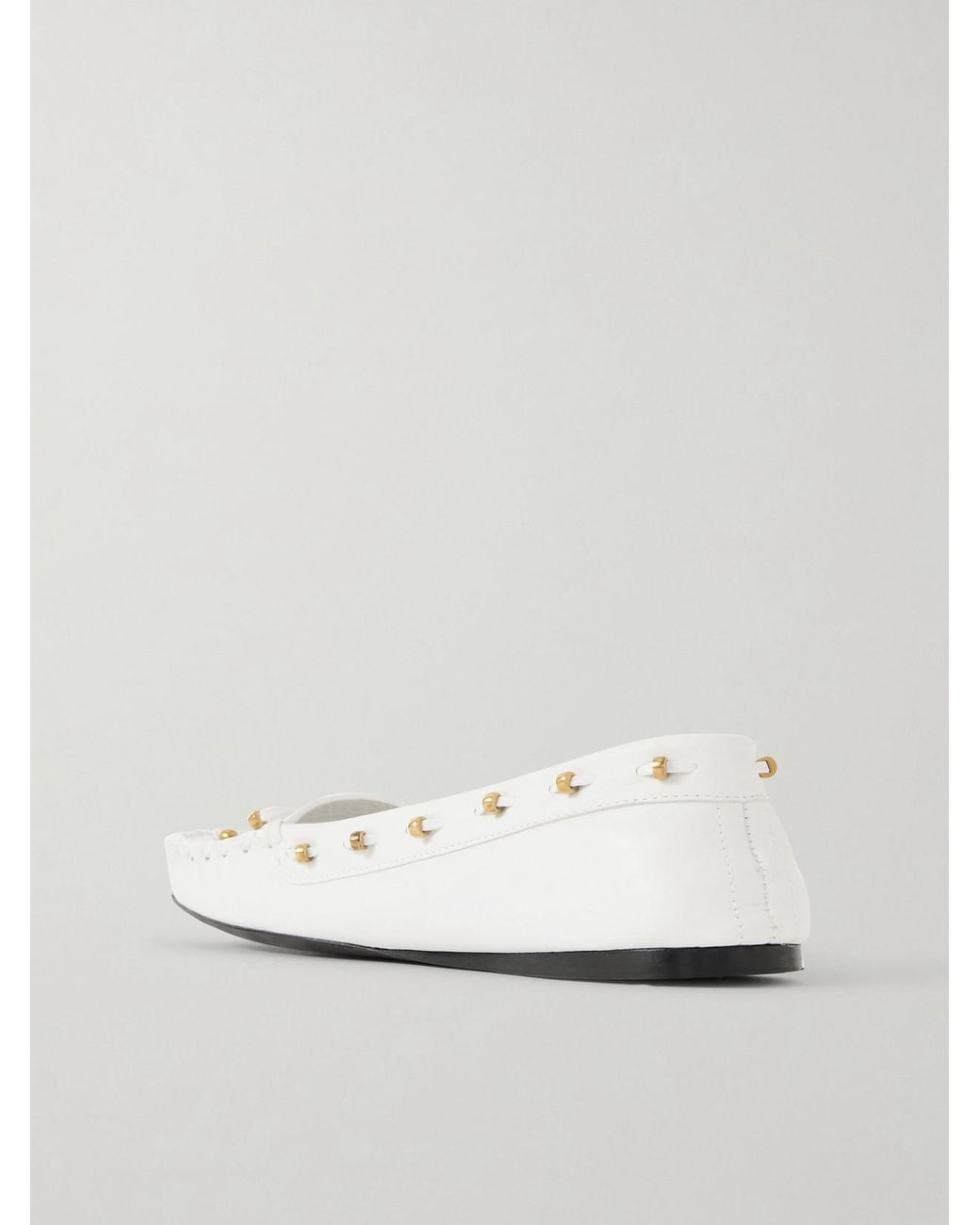 Khaite White Milly Embellished Whipstitched Textured-Leather Loafers