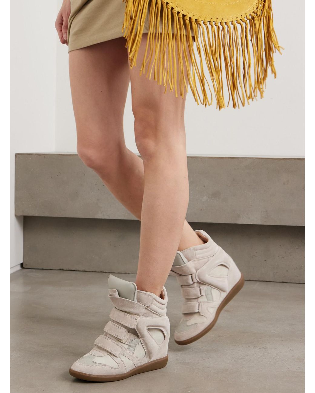 Isabel Marant Natural Bekett Leather-Trimmed Suede High-Top Wedge Sneakers