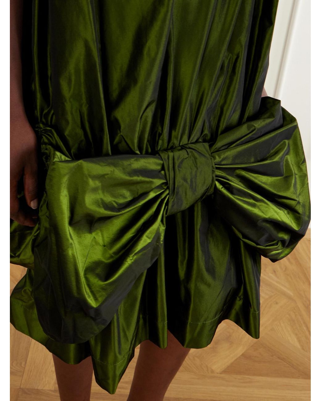 Simone Rocha Green Bow-Detailed Taffeta Midi Dress