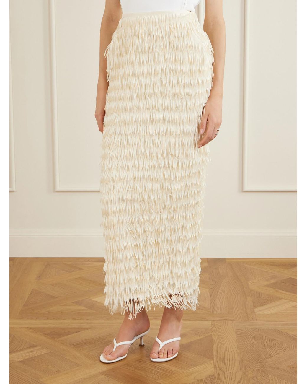 Maticevski Natural Resonate Fringed Satin Midi Skirt