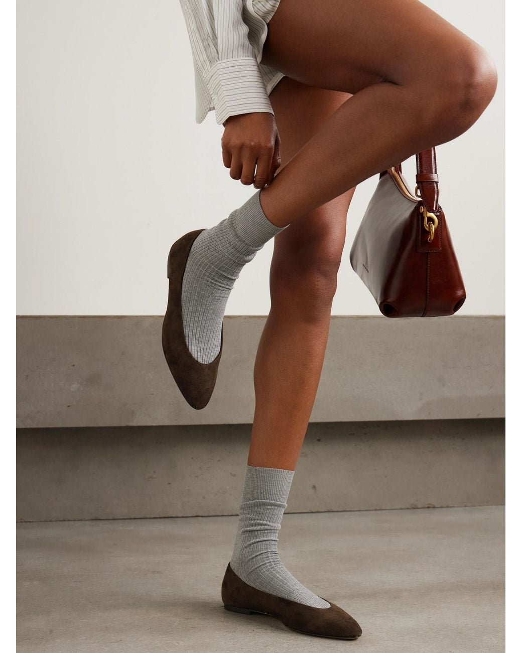 Aeyde White Ellie Suede Ballet Flats