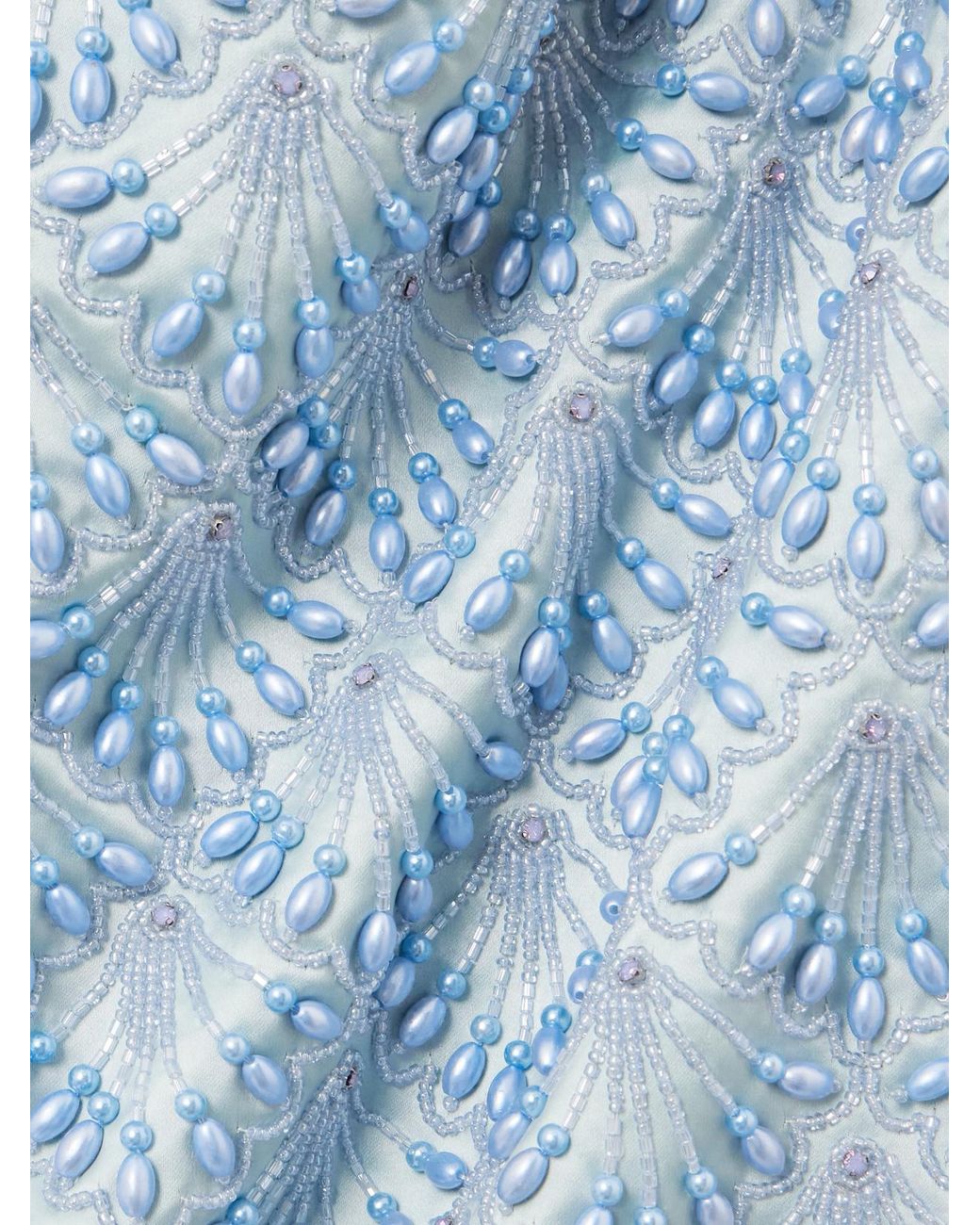 Clio Peppiatt Blue Ariel Strapless Scalloped Embellished Satin Gown