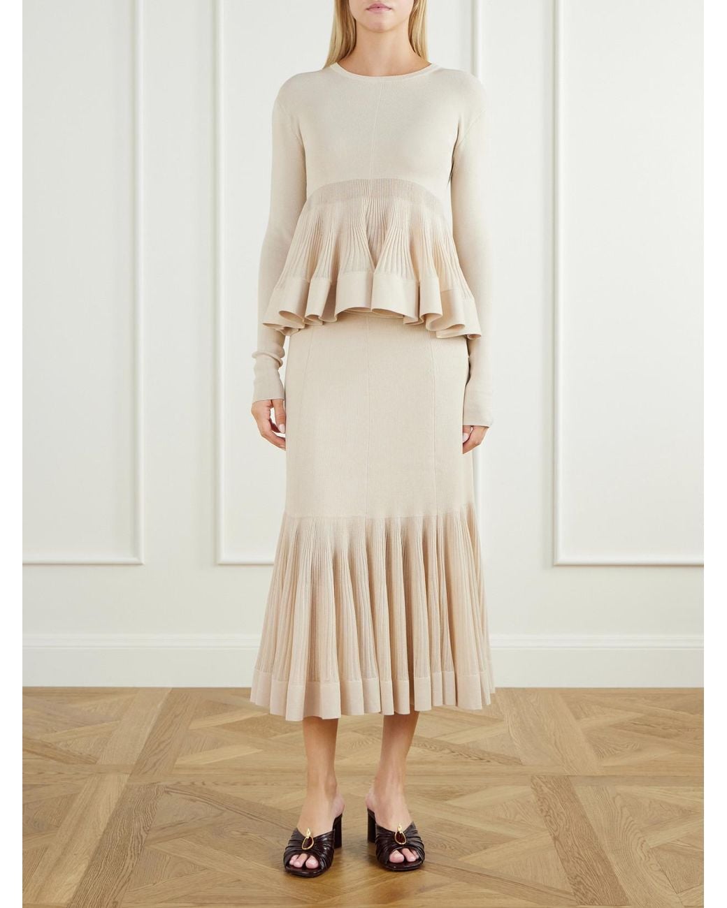 Zimmermann Natural Clash Ruffled Metallic Jersey Blouse