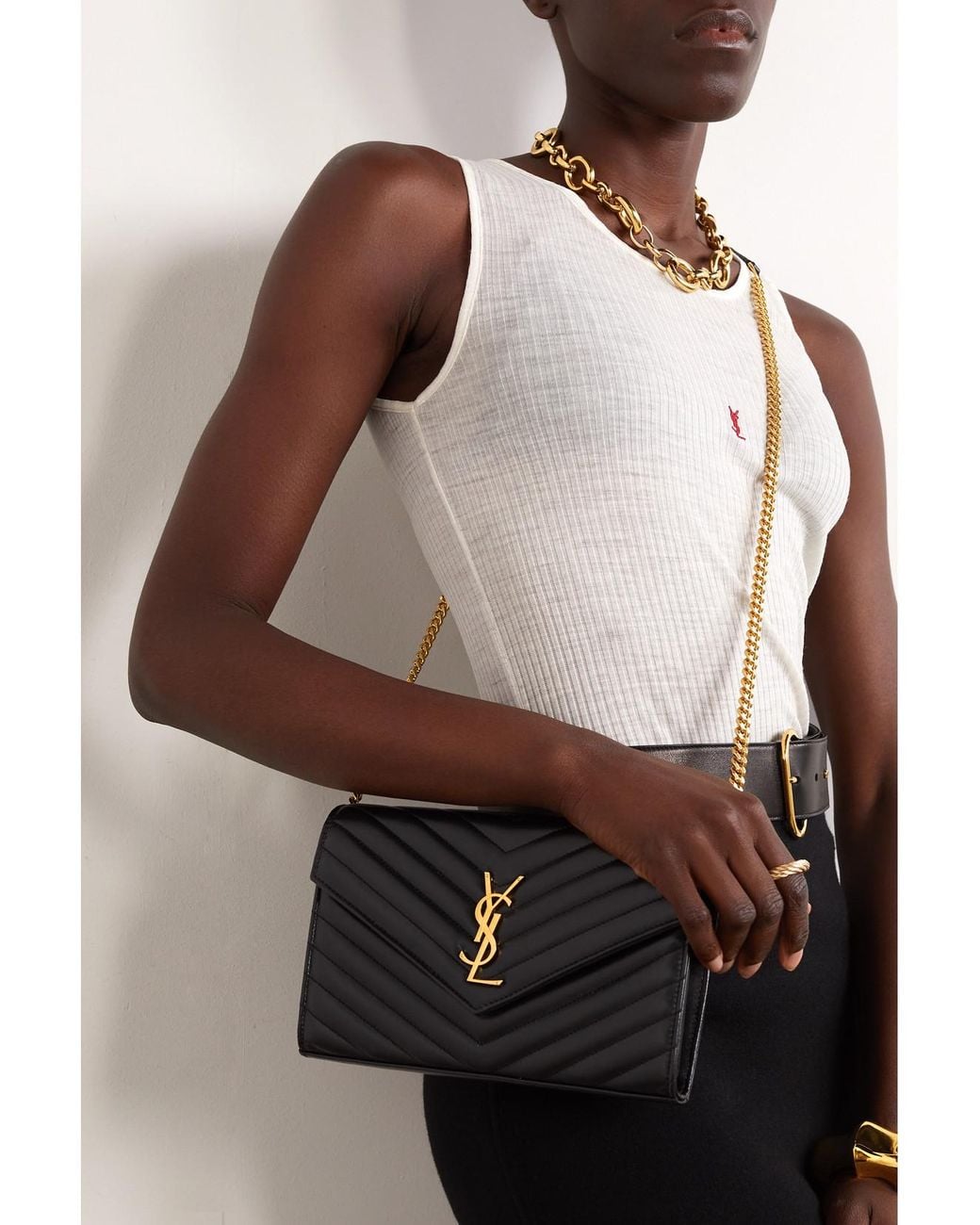 Saint Laurent Black Cassandre Matelassé Leather Shoulder Bag