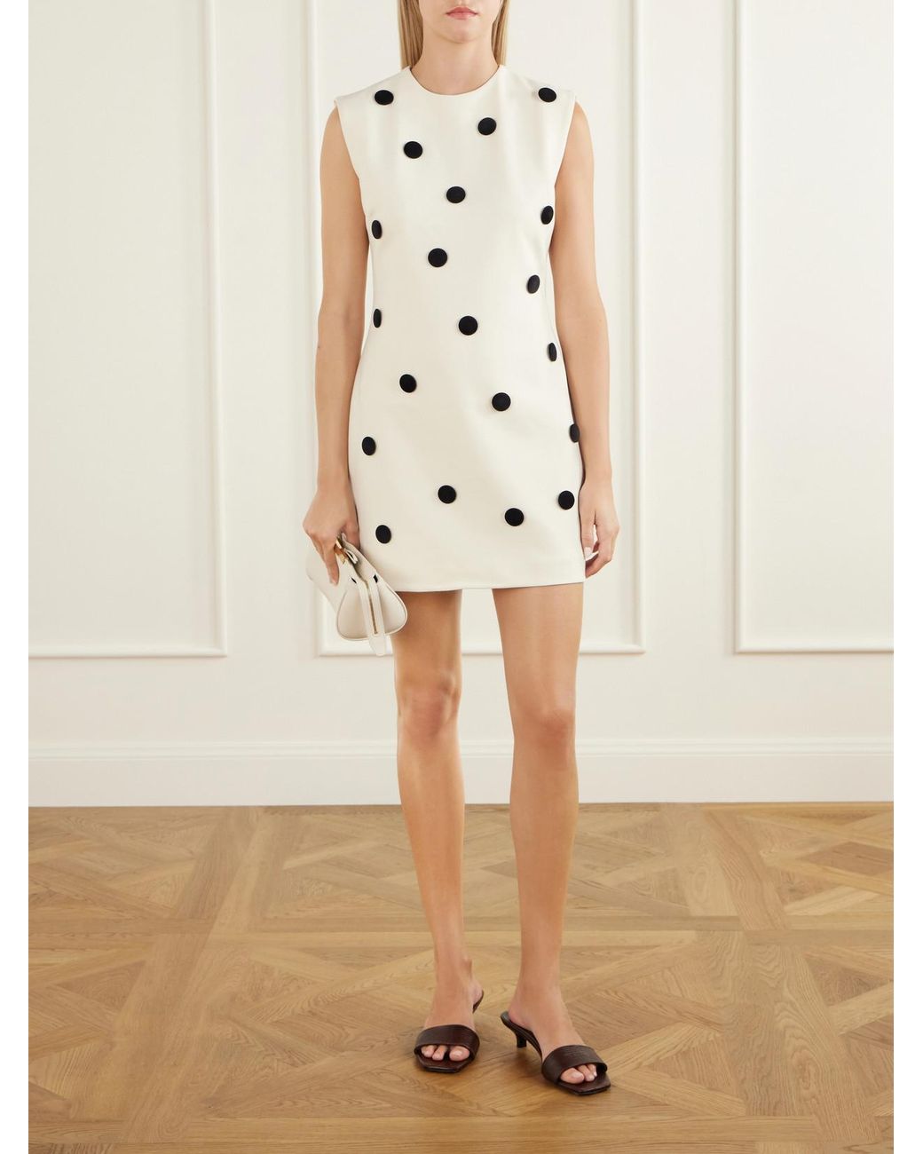 D'Estree Natural Carole Polka-Dot Crepe Mini Dress