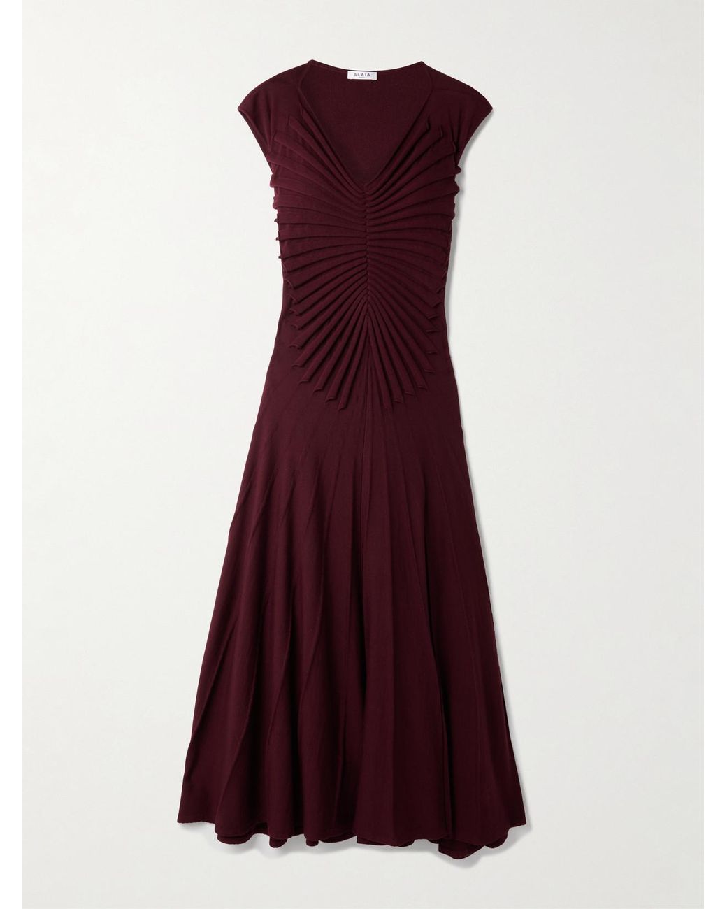 Alaïa Purple Pleated Wool Midi Dress