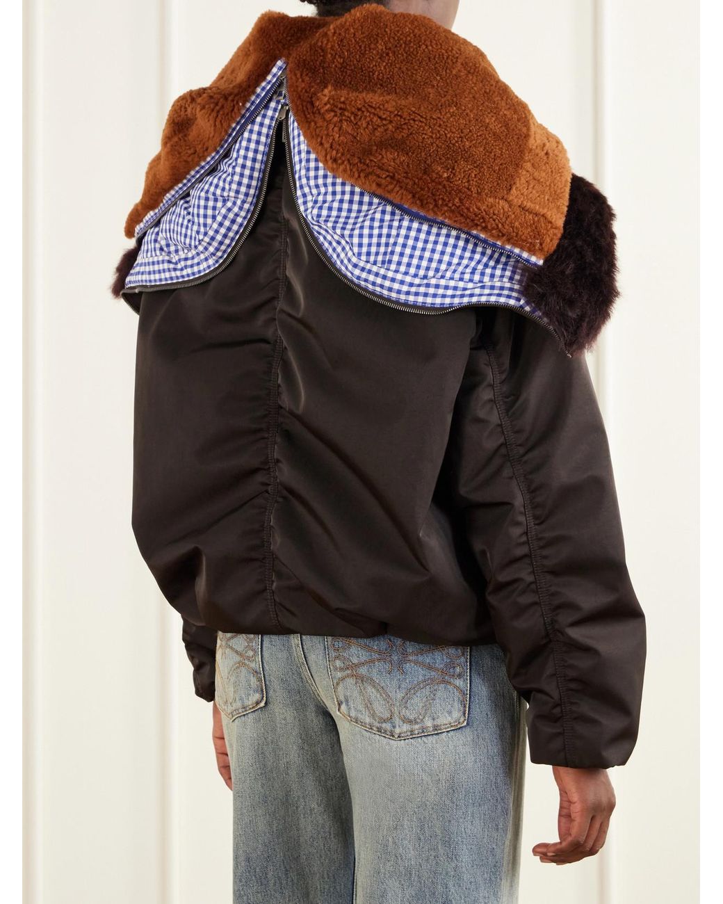 Loewe Black Gathered Shearling And Twill-Trimmed Shell Bomber Jacket